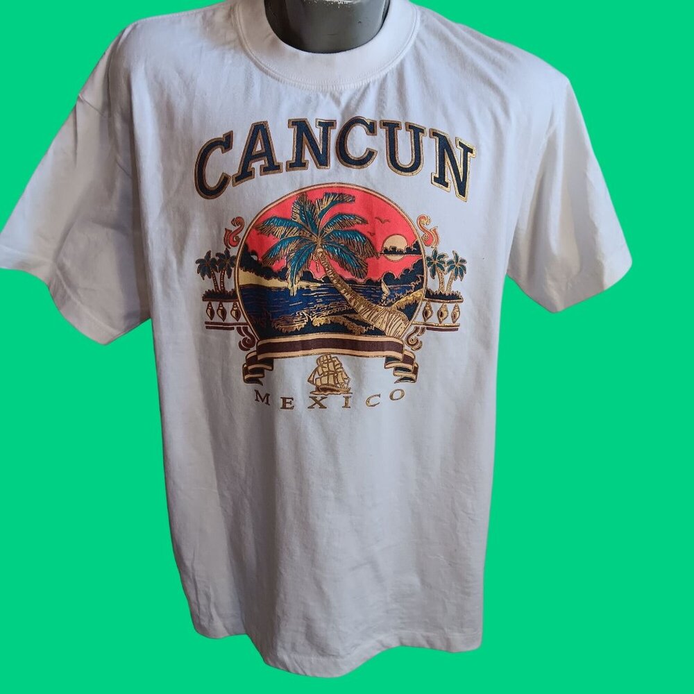 T-shirt Vintage Men's 2XL Single Stitch Cancun Mexico Graphic 1980's Buttery